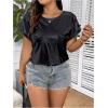 imageOYOANGLE Womens Plus Size Metallic Short Sleeve TShirts Crew Neck Tees Party Clubwear TopsBlack