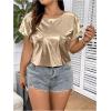 imageOYOANGLE Womens Plus Size Metallic Short Sleeve TShirts Crew Neck Tees Party Clubwear TopsGold