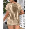 imageOYOANGLE Womens Plus Size Metallic Short Sleeve TShirts Crew Neck Tees Party Clubwear TopsGold
