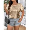 imageOYOANGLE Womens Plus Size Metallic Short Sleeve TShirts Crew Neck Tees Party Clubwear TopsGold