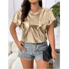 imageOYOANGLE Womens Plus Size Metallic Short Sleeve TShirts Crew Neck Tees Party Clubwear TopsGold