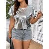 imageOYOANGLE Womens Plus Size Metallic Short Sleeve TShirts Crew Neck Tees Party Clubwear TopsSilver
