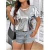imageOYOANGLE Womens Plus Size Metallic Short Sleeve TShirts Crew Neck Tees Party Clubwear TopsSilver