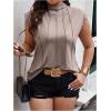 imageOYOANGLE Womens Plus Size Mock Neck Cap Sleeve TShirts Pleated Tee Shirt Summer TopsApricot