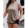 imageOYOANGLE Womens Plus Size Mock Neck Cap Sleeve TShirts Pleated Tee Shirt Summer TopsApricot