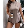 imageOYOANGLE Womens Plus Size Mock Neck Cap Sleeve TShirts Pleated Tee Shirt Summer TopsApricot