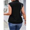 imageOYOANGLE Womens Plus Size Mock Neck Cap Sleeve TShirts Pleated Tee Shirt Summer TopsBlack