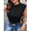 imageOYOANGLE Womens Plus Size Mock Neck Cap Sleeve TShirts Pleated Tee Shirt Summer TopsBlack