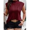 imageOYOANGLE Womens Plus Size Mock Neck Cap Sleeve TShirts Pleated Tee Shirt Summer TopsBurgundy