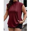 imageOYOANGLE Womens Plus Size Mock Neck Cap Sleeve TShirts Pleated Tee Shirt Summer TopsBurgundy