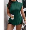 imageOYOANGLE Womens Plus Size Mock Neck Cap Sleeve TShirts Pleated Tee Shirt Summer TopsGreen