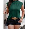 imageOYOANGLE Womens Plus Size Mock Neck Cap Sleeve TShirts Pleated Tee Shirt Summer TopsGreen