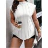 imageOYOANGLE Womens Plus Size Mock Neck Cap Sleeve TShirts Pleated Tee Shirt Summer TopsWhite