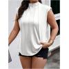 imageOYOANGLE Womens Plus Size Mock Neck Cap Sleeve TShirts Pleated Tee Shirt Summer TopsWhite