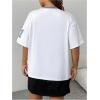 imageOYOANGLE Womens Plus Size Number Print Jersey Shirts V Neck Short Sleeve Loose Casual Tee TopsWhite