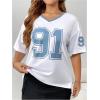 imageOYOANGLE Womens Plus Size Number Print Jersey Shirts V Neck Short Sleeve Loose Casual Tee TopsWhite