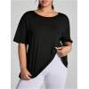 imageOYOANGLE Womens Plus Size Open Back Workout Tops Short Sleeve Criss Cross TShirts Athletic Gym Tee TopBlack