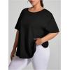 imageOYOANGLE Womens Plus Size Open Back Workout Tops Short Sleeve Criss Cross TShirts Athletic Gym Tee TopBlack