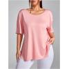 imageOYOANGLE Womens Plus Size Open Back Workout Tops Short Sleeve Criss Cross TShirts Athletic Gym Tee TopLight Pink