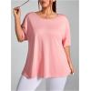 imageOYOANGLE Womens Plus Size Open Back Workout Tops Short Sleeve Criss Cross TShirts Athletic Gym Tee TopLight Pink