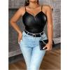 imageOYOANGLE Womens Plus Size PU Leather Wrap Camisole Deep V Neck Spaghetti Strap Tank TopsBlack