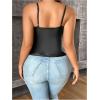 imageOYOANGLE Womens Plus Size PU Leather Wrap Camisole Deep V Neck Spaghetti Strap Tank TopsBlack