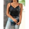 imageOYOANGLE Womens Plus Size PU Leather Wrap Camisole Deep V Neck Spaghetti Strap Tank TopsBlack