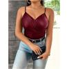 imageOYOANGLE Womens Plus Size PU Leather Wrap Camisole Deep V Neck Spaghetti Strap Tank TopsRed