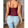 imageOYOANGLE Womens Plus Size PU Leather Wrap Camisole Deep V Neck Spaghetti Strap Tank TopsRed