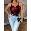 imageOYOANGLE Womens Plus Size PU Leather Wrap Camisole Deep V Neck Spaghetti Strap Tank TopsRed
