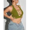 imageOYOANGLE Womens Plus Size Ribbed Knit Criss Cross Backless Halter Tops Sleeveless Fitted Crop Top ClubwearGreen
