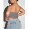 imageOYOANGLE Womens Plus Size Ribbed Knit Criss Cross Backless Halter Tops Sleeveless Fitted Crop Top ClubwearGrey