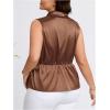 imageOYOANGLE Womens Plus Size Satin Wrap V Neck Sleeveless Blouse Asymmetrical Hem Elegant Work Office Tank TopsBrown