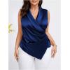 imageOYOANGLE Womens Plus Size Satin Wrap V Neck Sleeveless Blouse Asymmetrical Hem Elegant Work Office Tank TopsRoyal Blue
