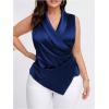 imageOYOANGLE Womens Plus Size Satin Wrap V Neck Sleeveless Blouse Asymmetrical Hem Elegant Work Office Tank TopsRoyal Blue