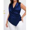 imageOYOANGLE Womens Plus Size Satin Wrap V Neck Sleeveless Blouse Asymmetrical Hem Elegant Work Office Tank TopsRoyal Blue