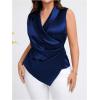 imageOYOANGLE Womens Plus Size Satin Wrap V Neck Sleeveless Blouse Asymmetrical Hem Elegant Work Office Tank TopsRoyal Blue