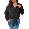 imageOYOANGLE Womens Plus Size Sheer See Through Button Down Long Sleeve Collared Neck Shirt Blouse TopBlack