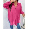 imageOYOANGLE Womens Plus Size Sheer See Through Button Down Long Sleeve Collared Neck Shirt Blouse TopHot Pink