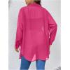 imageOYOANGLE Womens Plus Size Sheer See Through Button Down Long Sleeve Collared Neck Shirt Blouse TopHot Pink