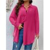 imageOYOANGLE Womens Plus Size Sheer See Through Button Down Long Sleeve Collared Neck Shirt Blouse TopHot Pink
