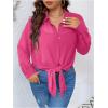 imageOYOANGLE Womens Plus Size Sheer See Through Button Down Long Sleeve Collared Neck Shirt Blouse TopHot Pink