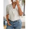 imageOYOANGLE Womens Plus Size Short Sleeve Open Front Cropped Blazer Work Office Dressy Suit JacketsBeige
