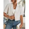 imageOYOANGLE Womens Plus Size Short Sleeve Open Front Cropped Blazer Work Office Dressy Suit JacketsBeige