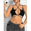 imageOYOANGLE Womens Plus Size Star Criss Cross Crop Cami Top Y2K Tie Backless Camisole Rave TopsBlack