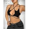 imageOYOANGLE Womens Plus Size Star Criss Cross Crop Cami Top Y2K Tie Backless Camisole Rave TopsBlack