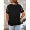 imageOYOANGLE Womens Plus Size Summer Lace Scallop V Neck Short Sleeve Blouse Shirt TopsBlack