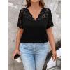 imageOYOANGLE Womens Plus Size Summer Lace Scallop V Neck Short Sleeve Blouse Shirt TopsBlack