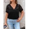 imageOYOANGLE Womens Plus Size Summer Lace Scallop V Neck Short Sleeve Blouse Shirt TopsBlack
