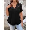 imageOYOANGLE Womens Plus Size Summer Lace Scallop V Neck Short Sleeve Blouse Shirt TopsBlack